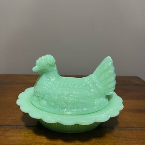 Mosser Jadeite Glass Hen on Nest Dish